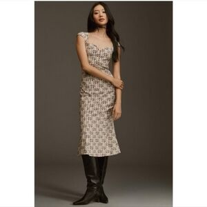 Anthropologie Cecily Fit & Flare Sweetheart Dress Md Neutral Beige